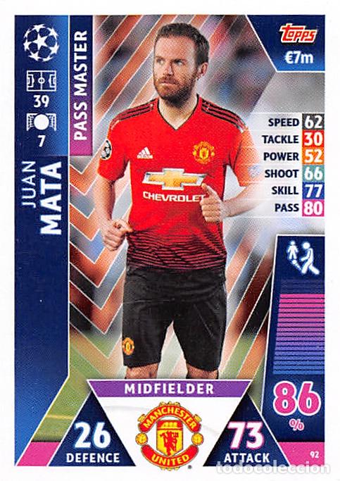 Cromos de f&uacute;tbol: TOPPS MATCH ATTAX UCL (EDICION INDIA) 18/19 2018/2019 #92 JUAN MATA (MANCHESTER UNITED)