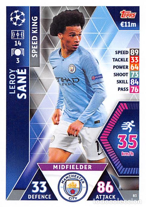 Football Stickers: TOPPS MATCH ATTAX UCL (EDICION INDIA) 18/19 2018/2019 #83 LEROY SANE (MANCHESTER CITY)