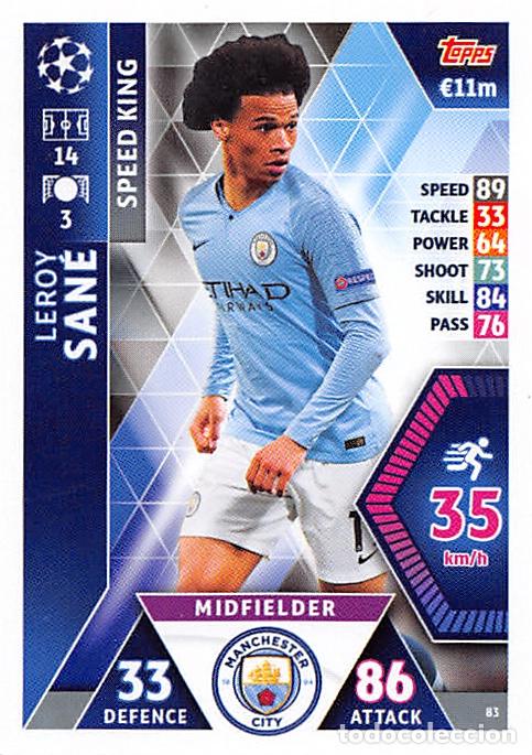 Football Stickers: TOPPS MATCH ATTAX UCL (EDICION INDIA) 18/19 2018/2019 #83 LEROY SANE (MANCHESTER CITY)