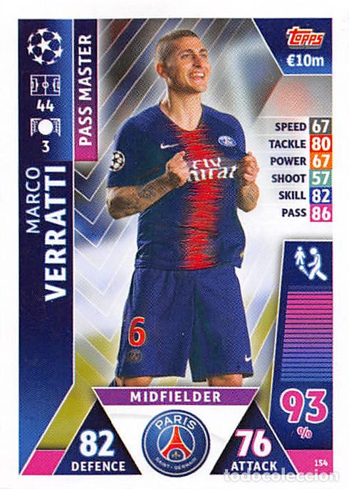 Cromos de f&uacute;tbol: TOPPS MATCH ATTAX UCL (EDICION INDIA) 18/19 2018/2019 #154 MARCO VERRATTI (PARIS SAINT-GERMAIN)