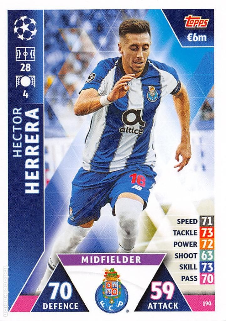 Figurine di Calcio: TOPPS MATCH ATTAX UCL (EDICION INDIA) 18/19 2018/2019 #190 HECTOR HERRERA (FC PORTO)