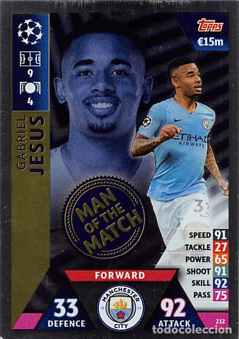 Cromos de f&uacute;tbol: TOPPS MATCH ATTAX UCL (EDICION INDIA) 18/19 2018/2019 #212 GABRIEL JESUS (MANCHESTER CITY) MOTM