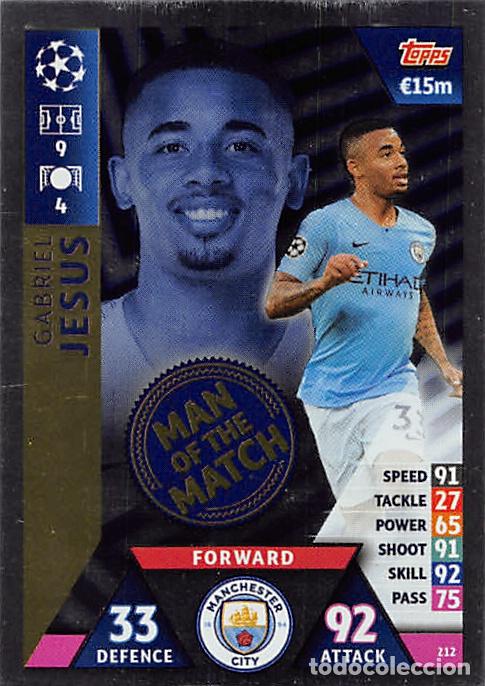 Cromos de f&uacute;tbol: TOPPS MATCH ATTAX UCL (EDICION INDIA) 18/19 2018/2019 #212 GABRIEL JESUS (MANCHESTER CITY) MOTM