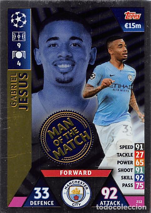 Cromos de f&uacute;tbol: TOPPS MATCH ATTAX UCL (EDICION INDIA) 18/19 2018/2019 #212 GABRIEL JESUS (MANCHESTER CITY) MOTM
