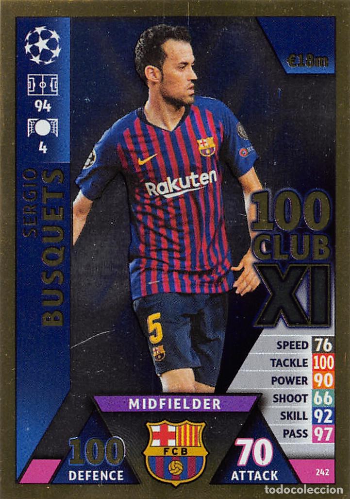 Football Stickers: TOPPS MATCH ATTAX UCL (EDICION INDIA) 18/19 2018/2019 #242 SERGIO BUSQUETS (FC BARCELONA) 100 CLUB