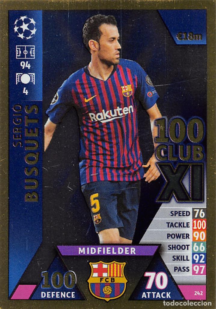 Football Stickers: TOPPS MATCH ATTAX UCL (EDICION INDIA) 18/19 2018/2019 #242 SERGIO BUSQUETS (FC BARCELONA) 100 CLUB