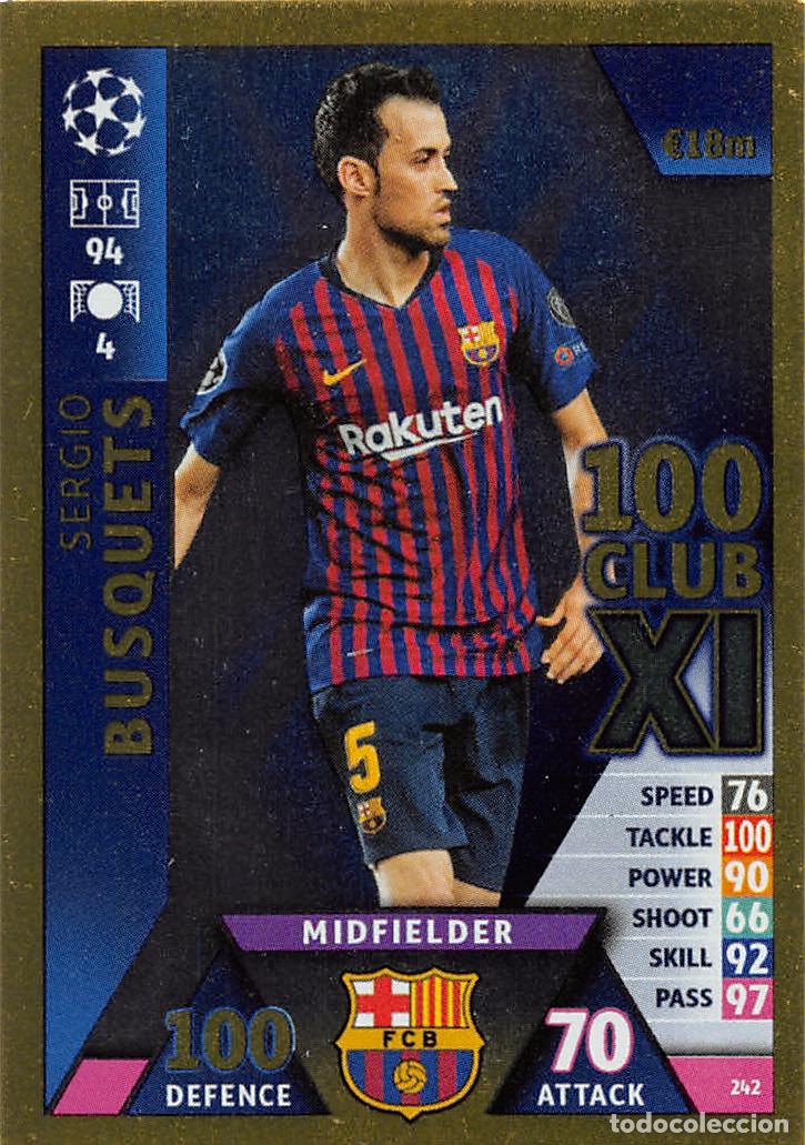 Football Stickers: TOPPS MATCH ATTAX UCL (EDICION INDIA) 18/19 2018/2019 #242 SERGIO BUSQUETS (FC BARCELONA) 100 CLUB