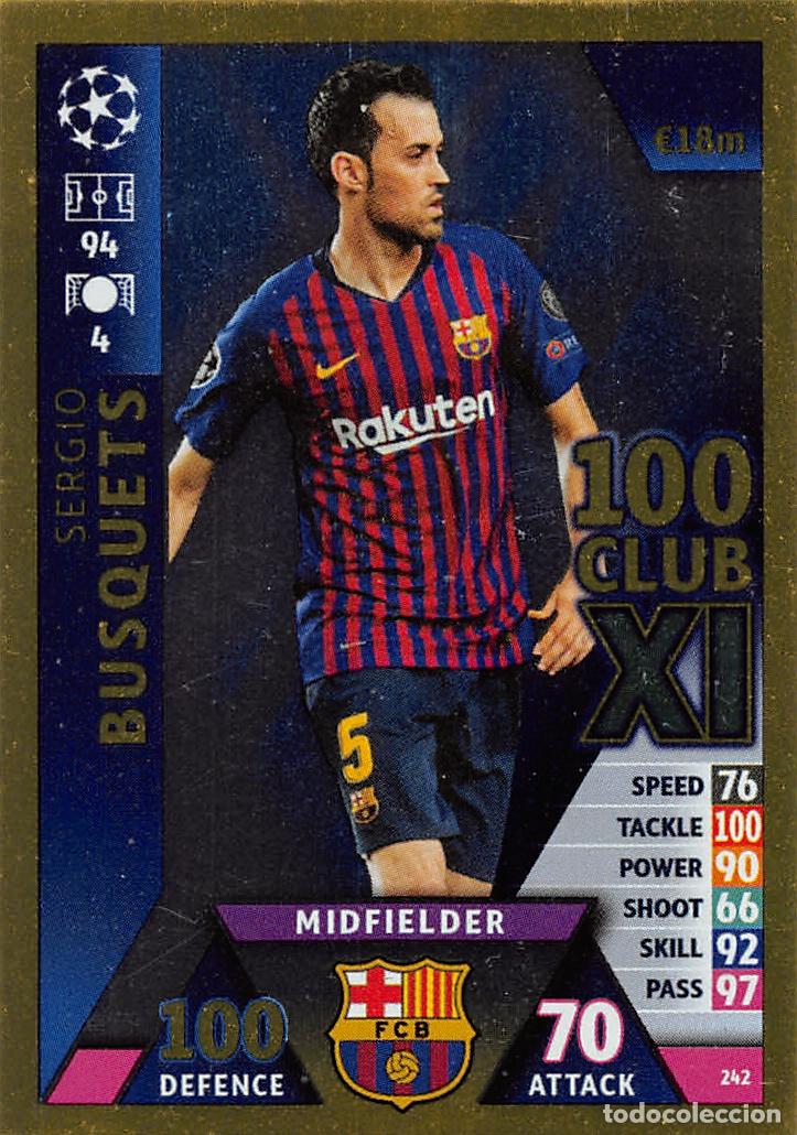 Football Stickers: TOPPS MATCH ATTAX UCL (EDICION INDIA) 18/19 2018/2019 #242 SERGIO BUSQUETS (FC BARCELONA) 100 CLUB