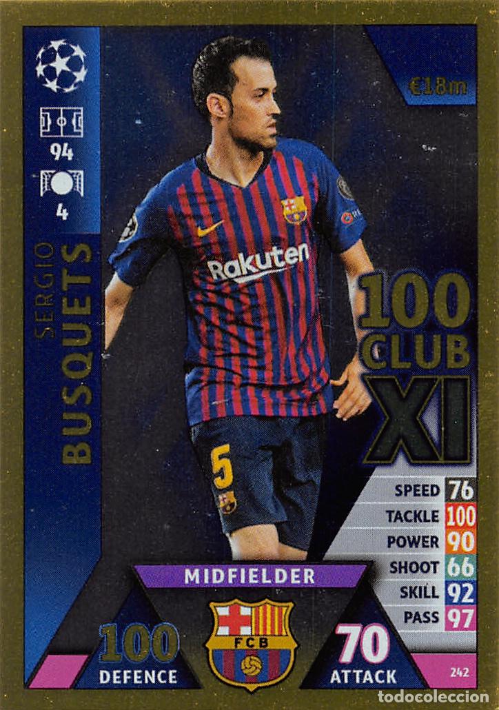 Football Stickers: TOPPS MATCH ATTAX UCL (EDICION INDIA) 18/19 2018/2019 #242 SERGIO BUSQUETS (FC BARCELONA) 100 CLUB