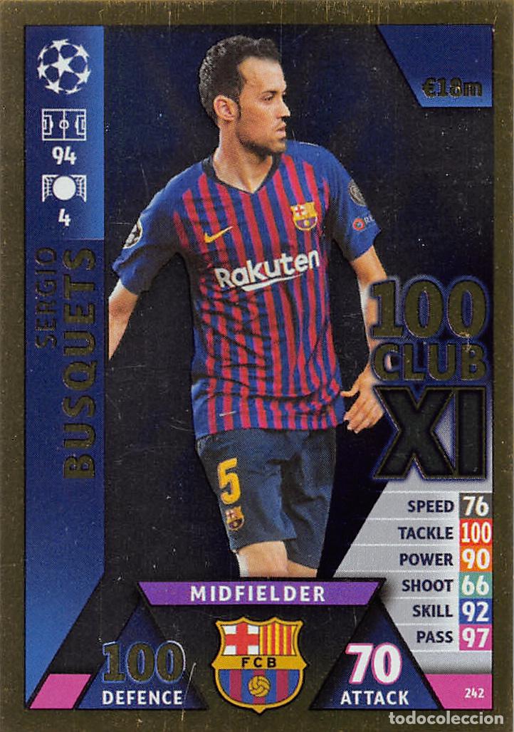 Football Stickers: TOPPS MATCH ATTAX UCL (EDICION INDIA) 18/19 2018/2019 #242 SERGIO BUSQUETS (FC BARCELONA) 100 CLUB