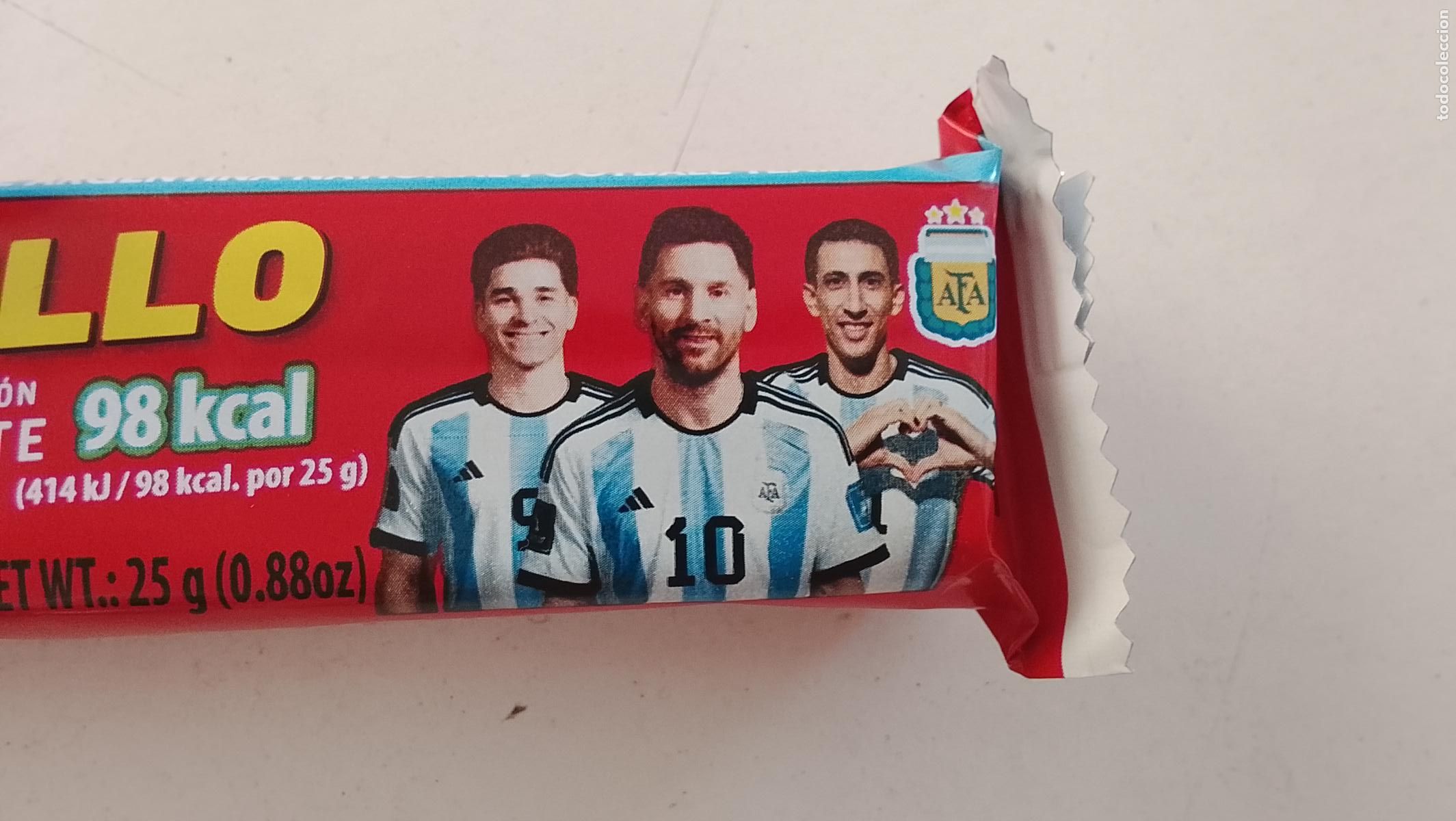 Football Stickers: Envoltorio publicidad barquillos jugadores de f&uacute;tbol LEO Messi argentina