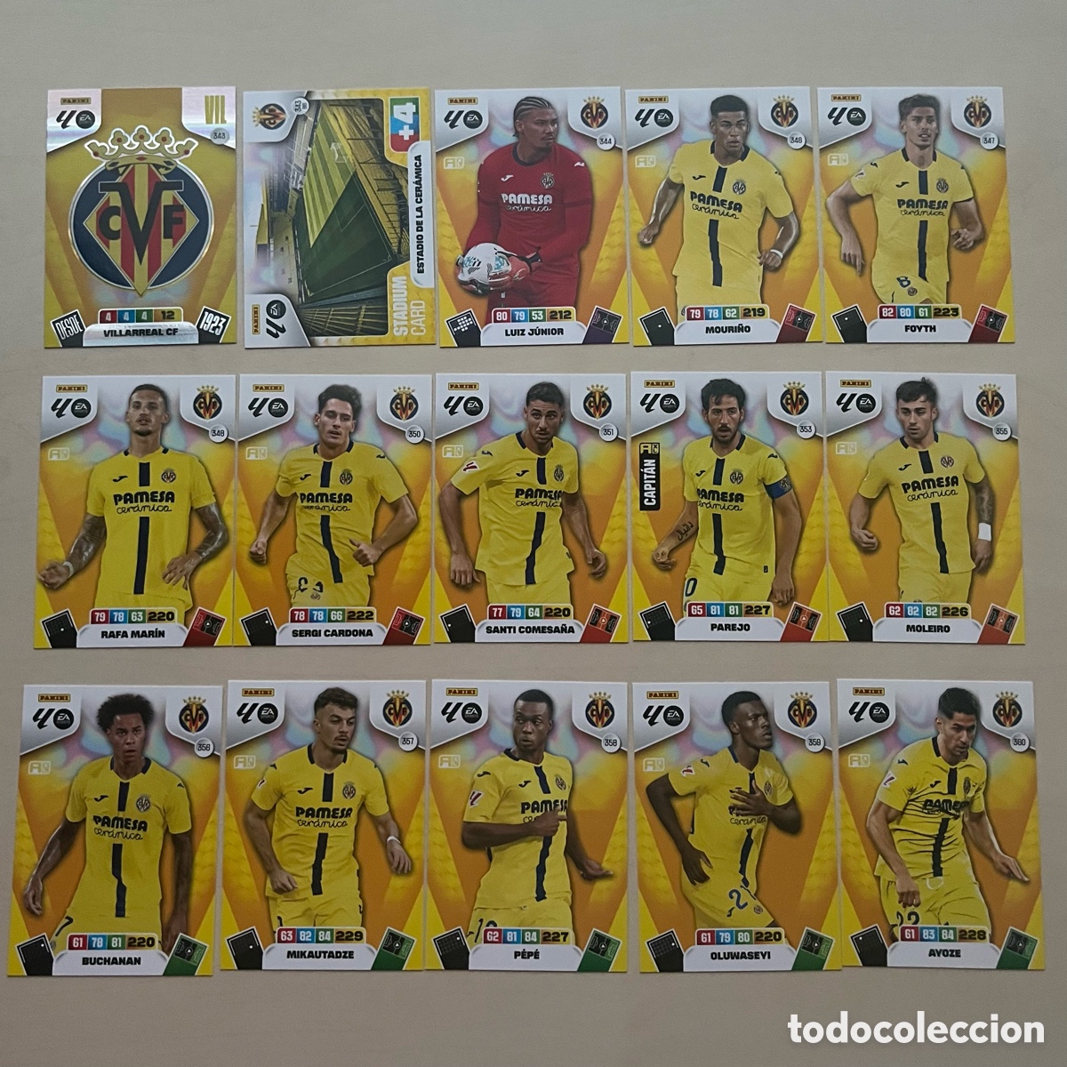Cromos de f&uacute;tbol: Lote 15 cartas Villarreal Adrenalyn XL 2025-26