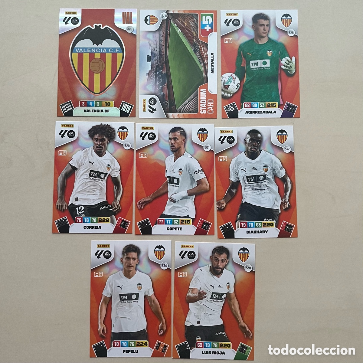 Cromos de f&uacute;tbol: Lote 8 cartas Valencia Adrenalyn XL 2025-26