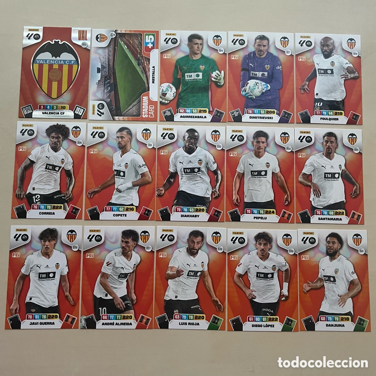 Cromos de f&uacute;tbol: Lote 15 cartas Valencia Adrenalyn XL 2025-26