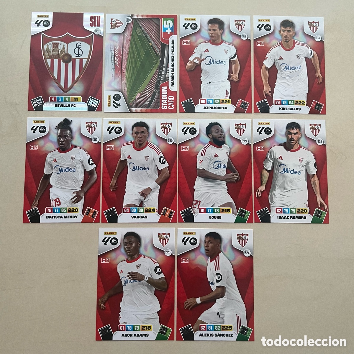 Cromos de f&uacute;tbol: Lote 10 cartas Sevilla Adrenalyn XL 2025-26