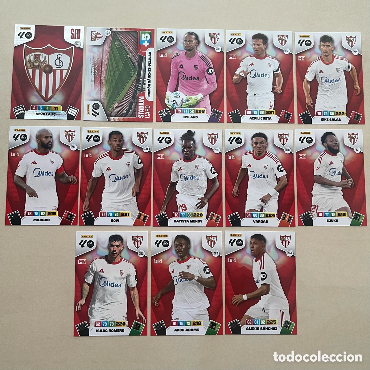 Cromos de f&uacute;tbol: Lote 13 cartas Sevilla Adrenalyn XL 2025-26