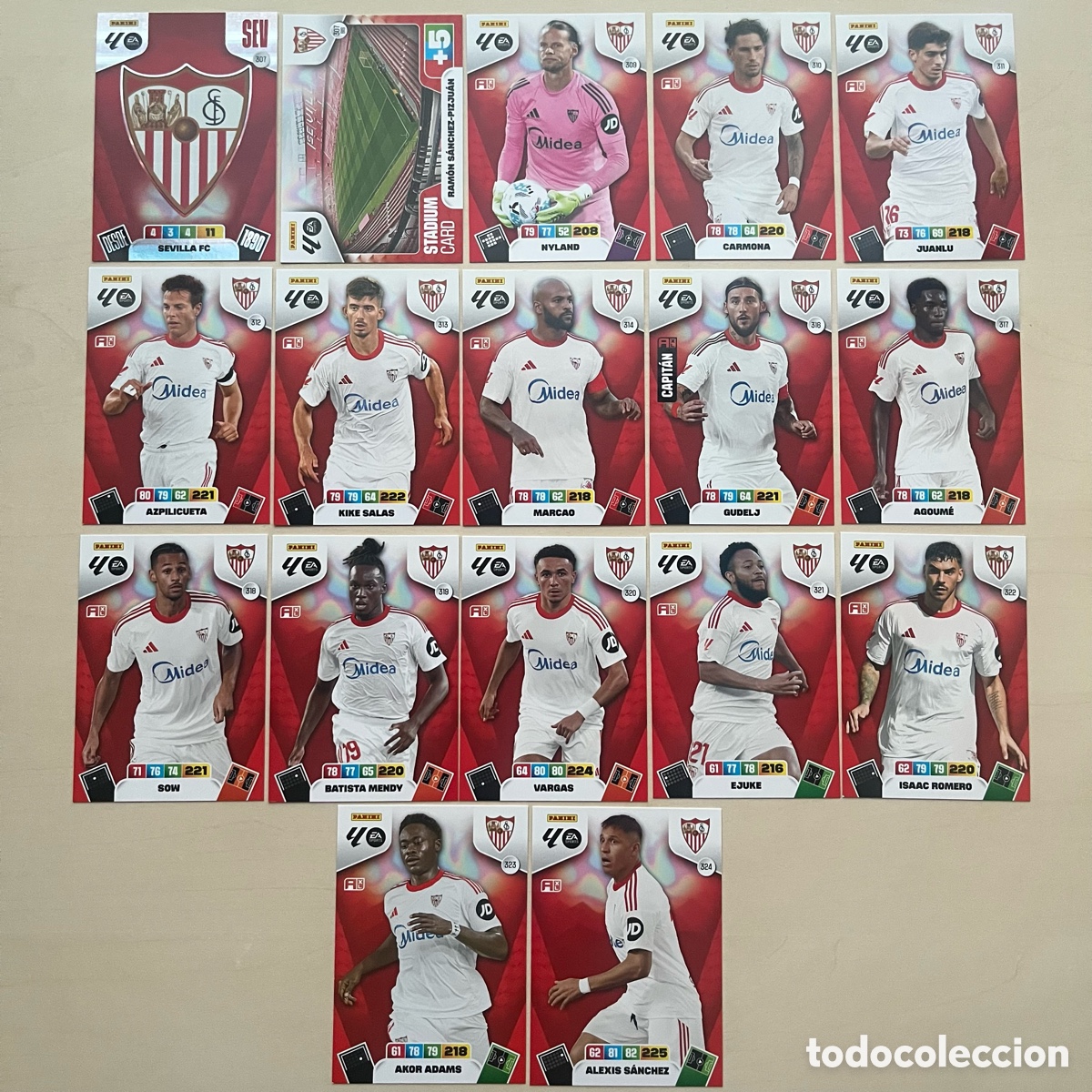 Cromos de f&uacute;tbol: Lote 17 cartas Sevilla Adrenalyn XL 2025-26