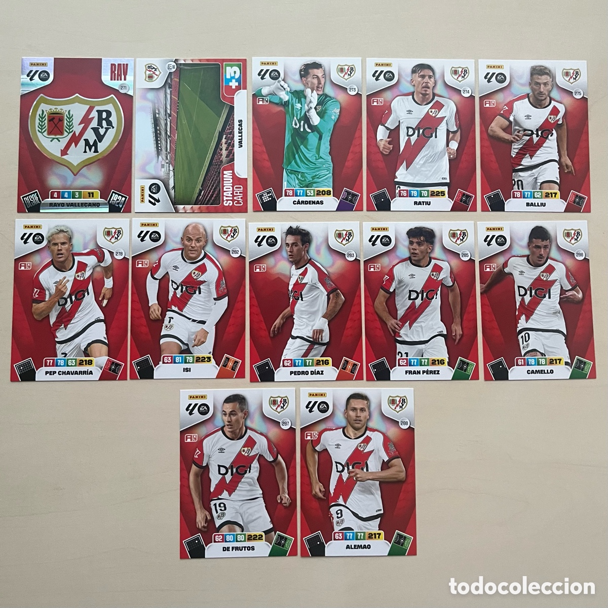 Cromos de f&uacute;tbol: Lote 12 cartas Rayo Vallecano Adrenalyn XL 2025-26