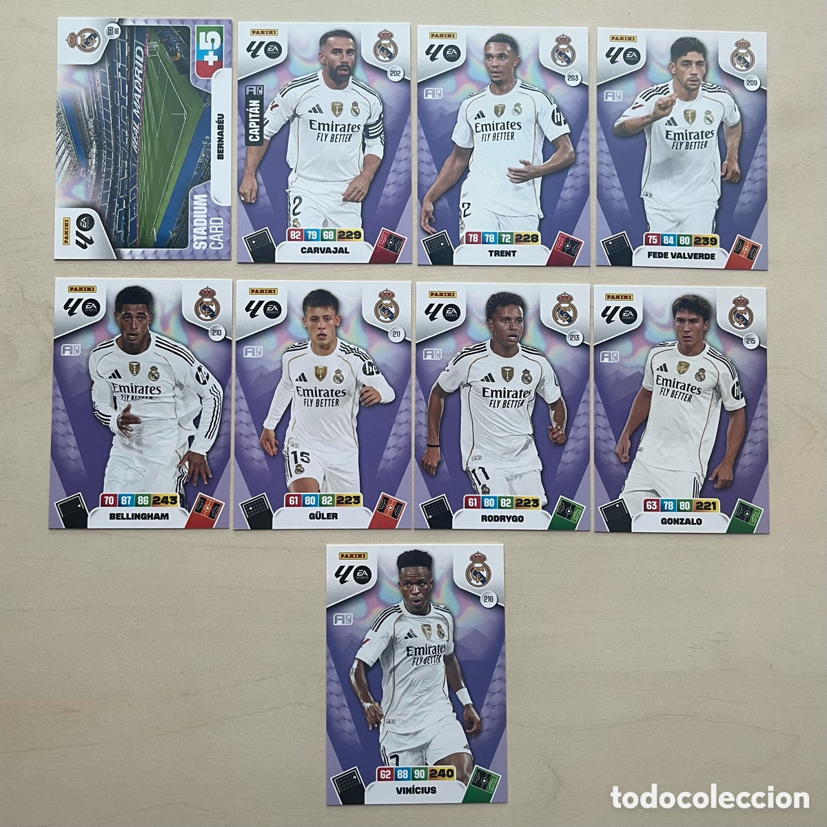 Cromos de f&uacute;tbol: Lote 9 cartas Real Madrid Adrenalyn XL 2025-26