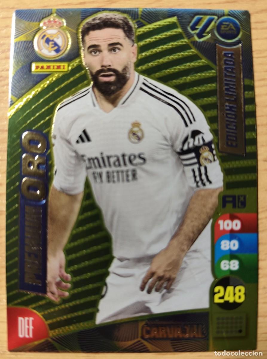 Cromos de f&uacute;tbol: CARD FOOTBALL CARVAJAL PREMIUM ORO EDICION LIMITADA REAL MADRID ADRENALYN XL LIGA FUTBOL 2024 2025
