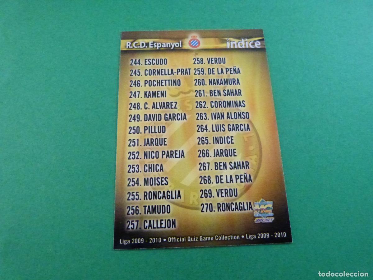 Cartes &agrave; collectionner de Football: TRADING CARD FUTBOL INDICE R.C.D.ESPA&Ntilde;OL MATE N&ordm; 265 FICHAS LIGA MUNDICROMO 2009-2010/09
