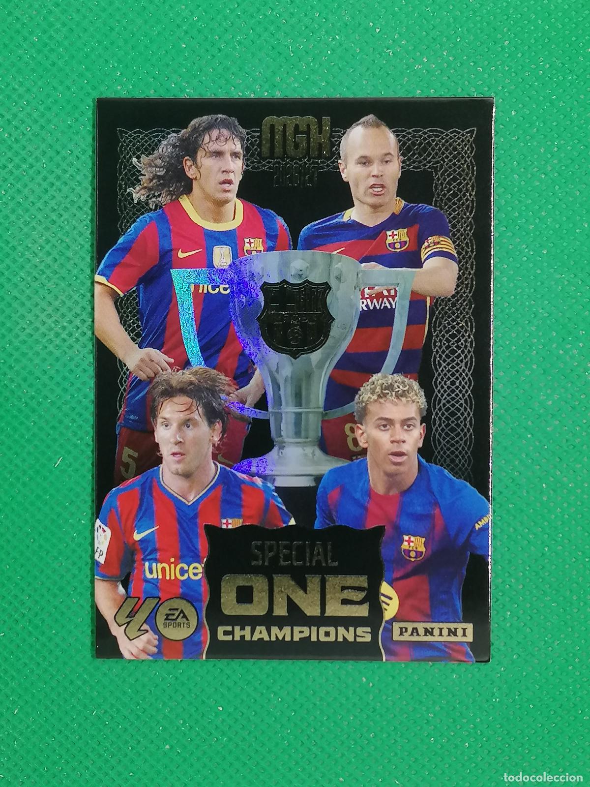 Cromos de f&uacute;tbol: BARCELONA SPECIAL ONE CHAMPIONS MESSI YAMAL PUYOL INIESTA ⚽ MEGACRACKS LIGA 2026 2027 26 27⚽