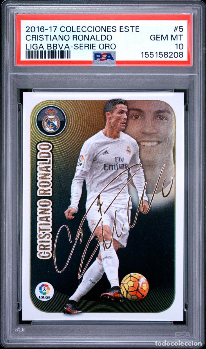 Cromos de f&uacute;tbol: Cristiano Ronaldo #5 Serie Oro Autografo Real Madrid Liga Este 2016 17 Psa 10