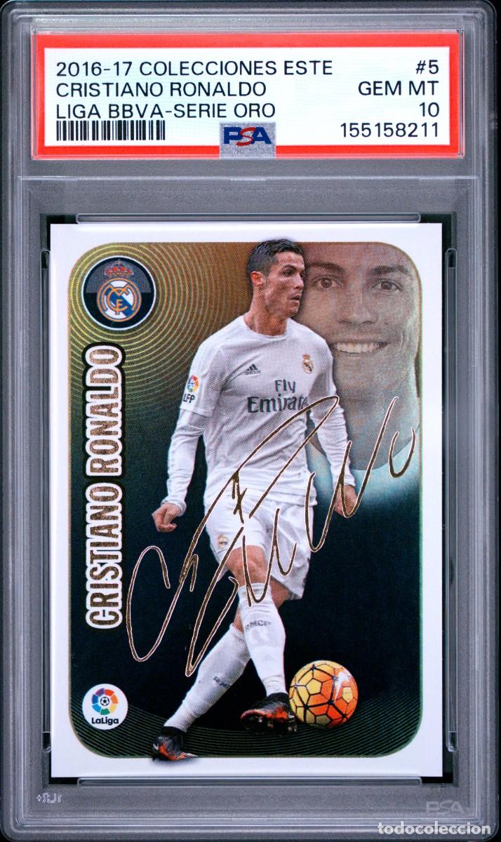 Cromos de f&uacute;tbol: Cristiano Ronaldo #5 Serie Oro Autografo Real Madrid Liga Este 2016 17 Psa 10