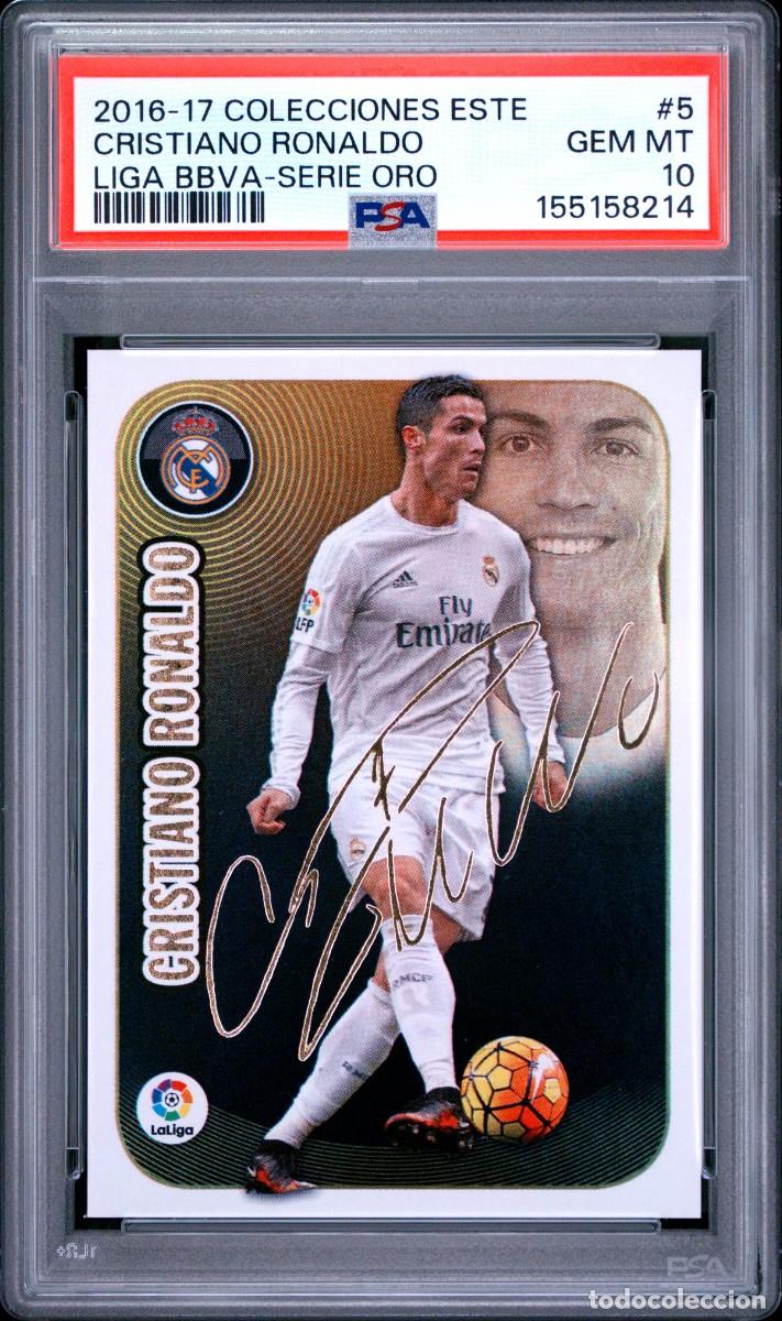 Cromos de f&uacute;tbol: Cristiano Ronaldo #5 Serie Oro Autografo Real Madrid Liga Este 2016 17 Psa 10