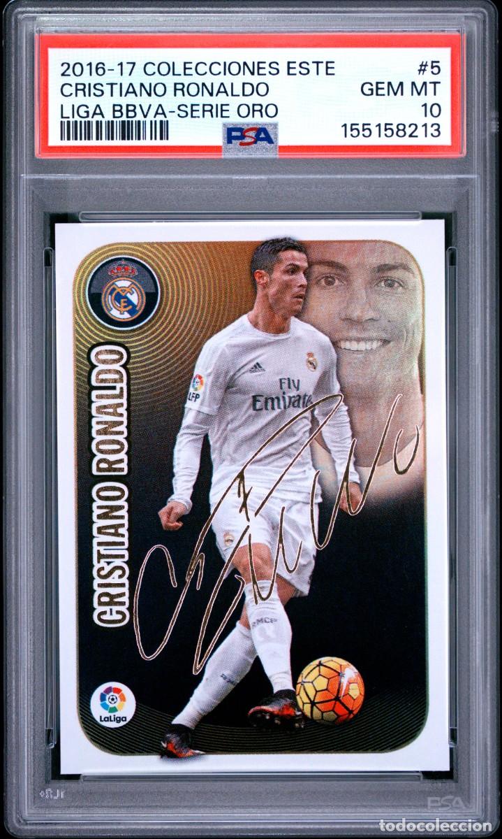 Cromos de f&uacute;tbol: Cristiano Ronaldo #5 Serie Oro Autografo Real Madrid Liga Este 2016 17 Psa 10