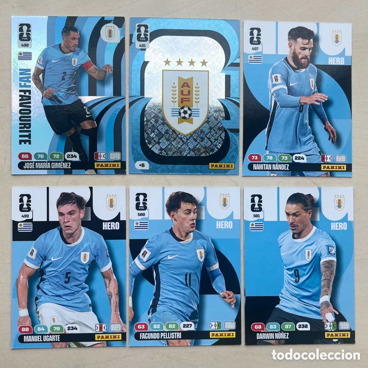Football Stickers: Lote 6 cartas Uruguay Adrenalyn XL Mundial 2026
