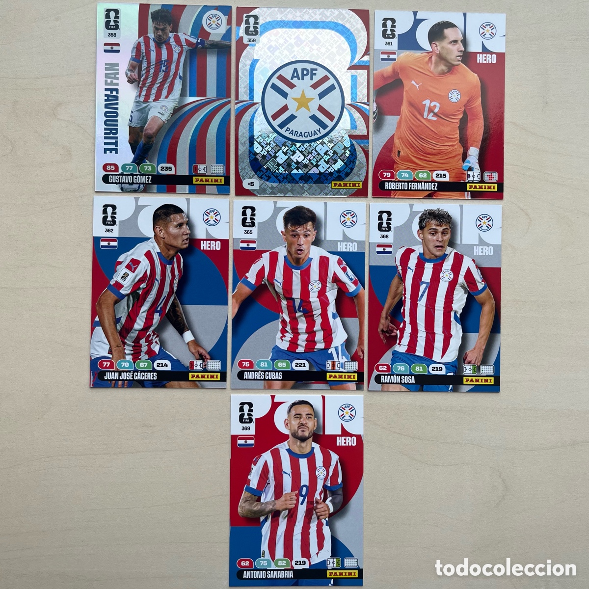 Cromos de f&uacute;tbol: Lote 7 cartas Paraguay Adrenalyn XL Mundial 2026