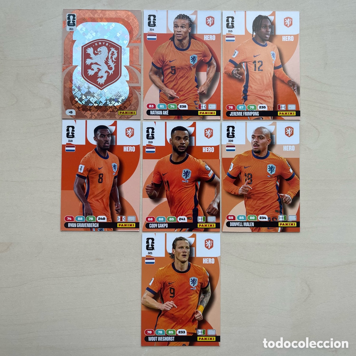Cromos de f&uacute;tbol: Lote 7 cartas Holanda Adrenalyn XL Mundial 2026