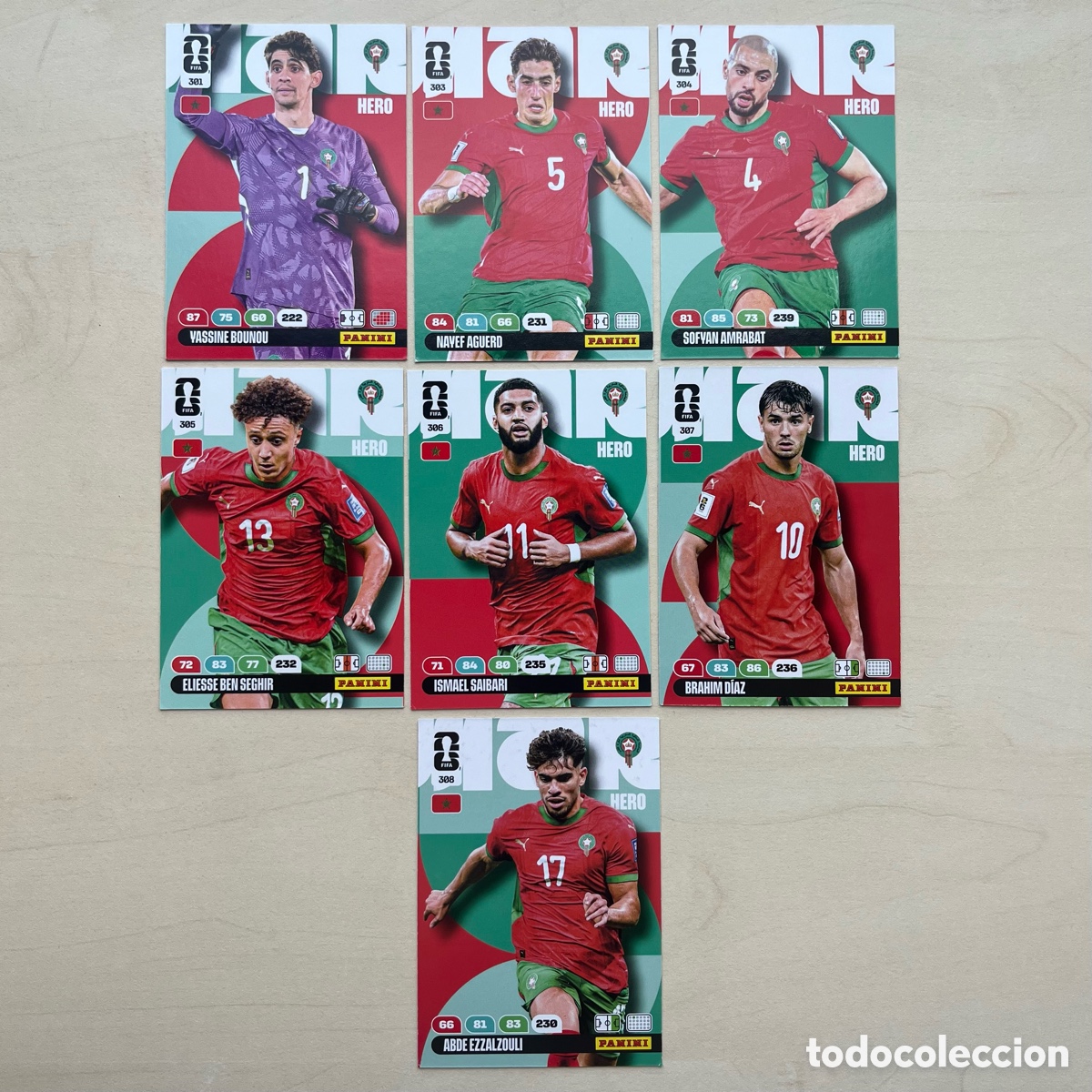 Cromos de f&uacute;tbol: Lote 7 cartas Marruecos Adrenalyn XL Mundial 2026