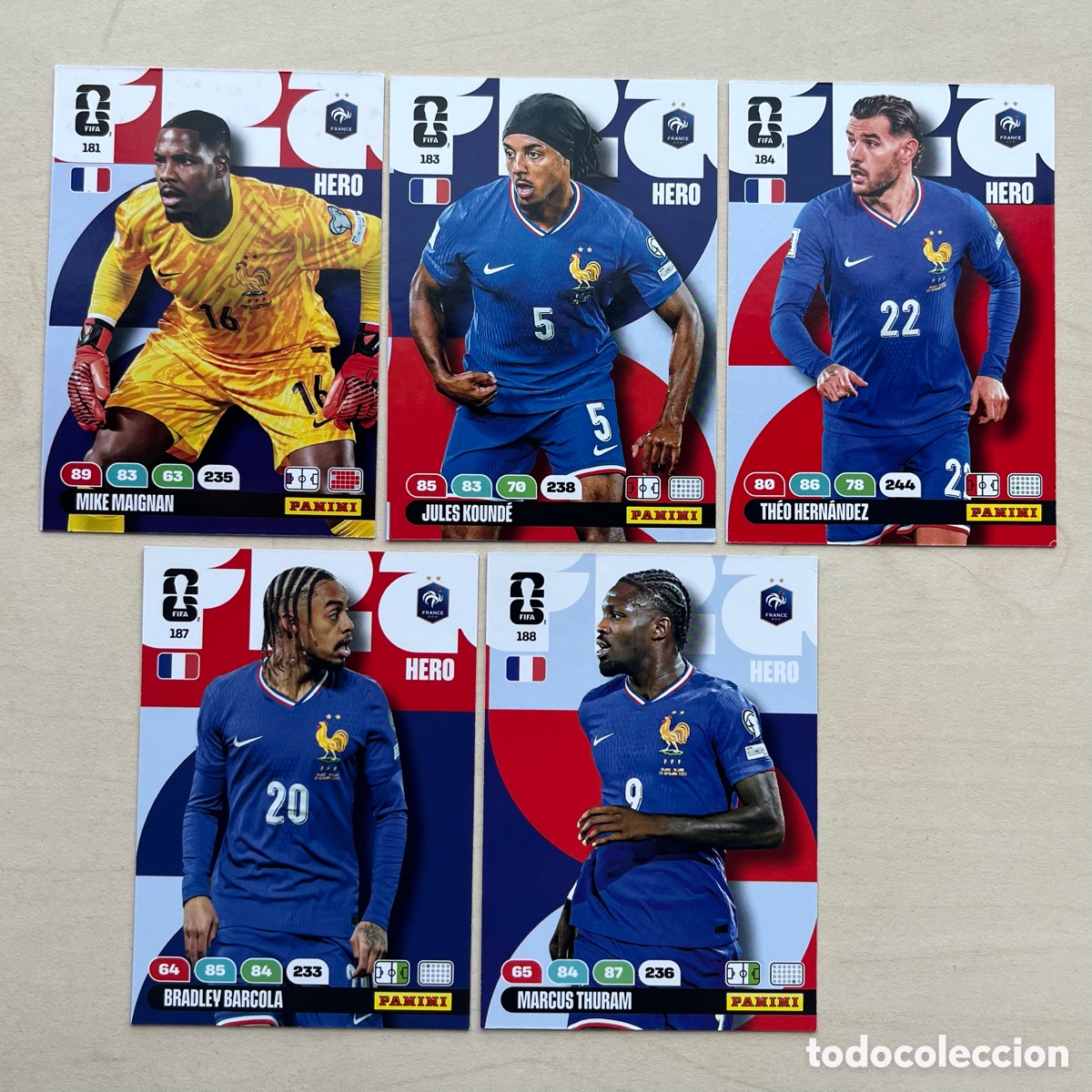 Cromos de f&uacute;tbol: Lote 5 cartas Francia Adrenalyn XL Mundial 2026