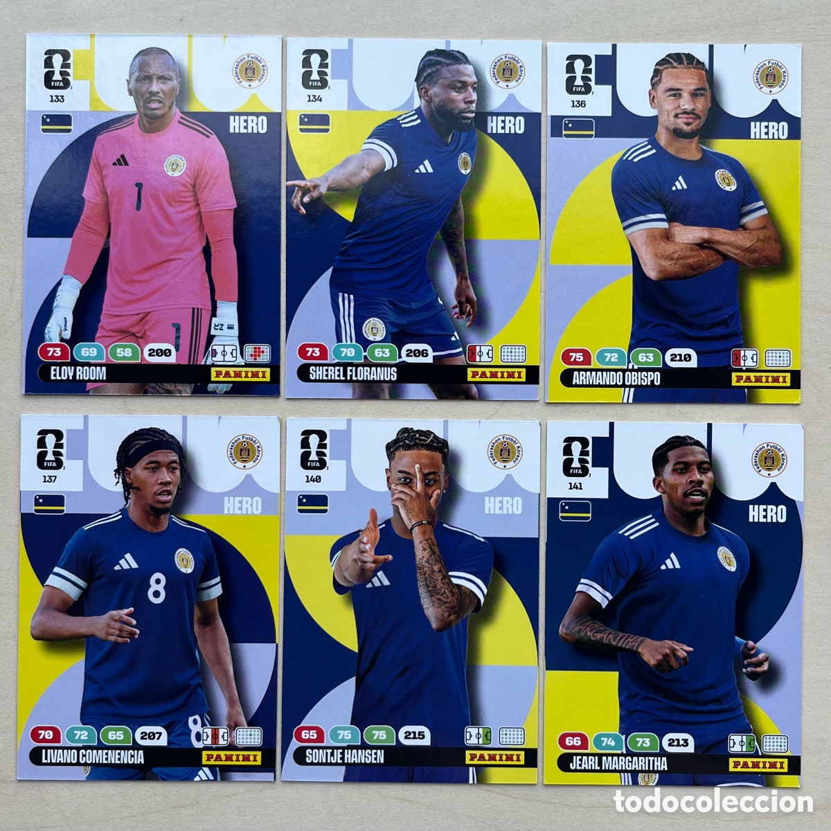 Cromos de f&uacute;tbol: Lote 6 cartas Cura&ccedil;ao Adrenalyn XL Mundial 2026