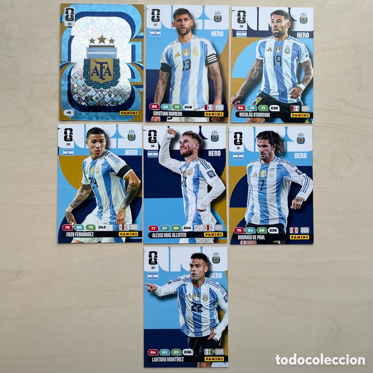 Cromos de f&uacute;tbol: Lote 7 cartas Argentina Adrenalyn XL Mundial 2026
