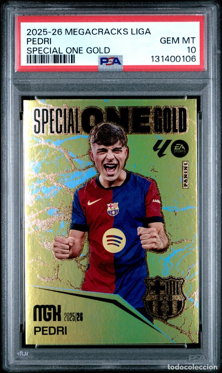 Cromos de f&uacute;tbol: Pedri FC Barcelona Special One Gold Panini Megacracks 2025 2026 PSA 10
