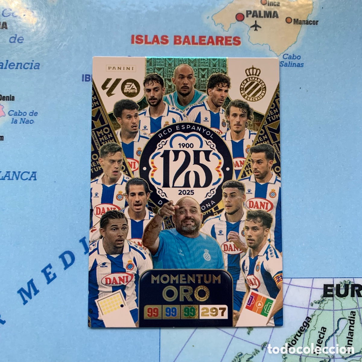 Cromos de f&uacute;tbol: Momentum Oro R.C.D Espa&ntilde;ol 125 Aniversario cromo adrenalyn XL 25-26 2025-2026