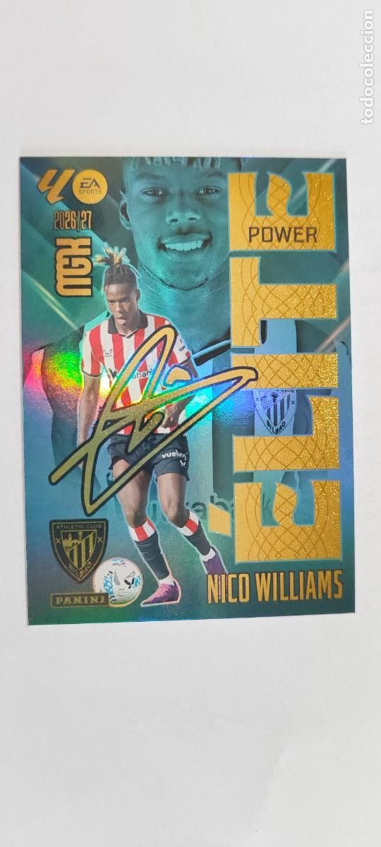 Fu&szlig;ball-Sticker: MEGACRACKS 26/27 CARD ELITE POWER NICO WILLIAMS FIRMADA # P12 PANINI