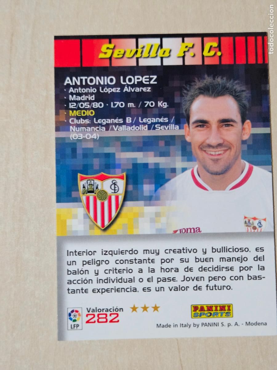Cromos de f&uacute;tbol: CROMO N&ordm; 282 ANTONO LOPEZ - MEGACRACKS 2004 05 - SEVILLA