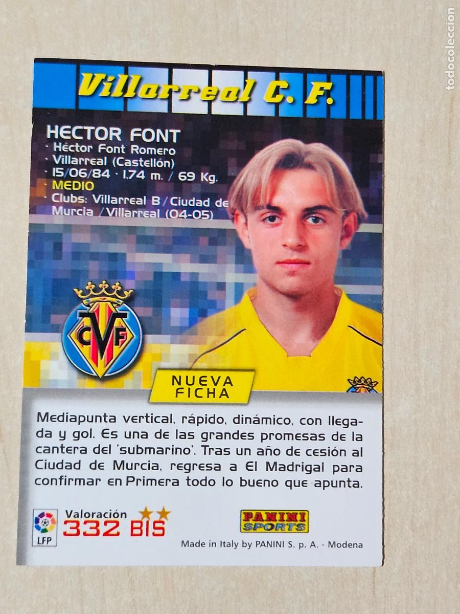 Cromos de f&uacute;tbol: CROMO N&ordm; 332 BIS HECTOR FONT - MEGACRACKS 2004 05 - VILLARREAL