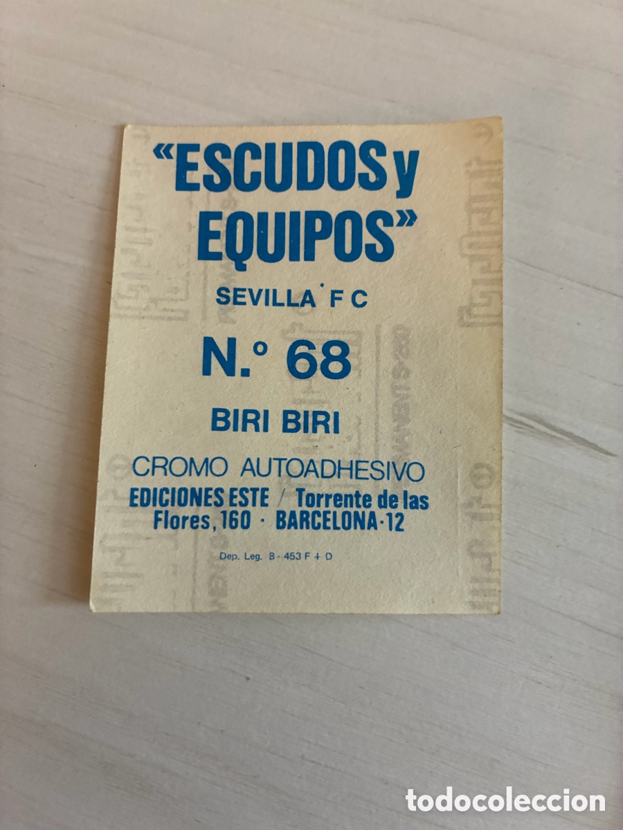 Cromos de f&uacute;tbol: Biri Biri Sevilla 1976 1977 76 77 escudos y equipos Ediciones Este . Falta el cromo solo Trasera