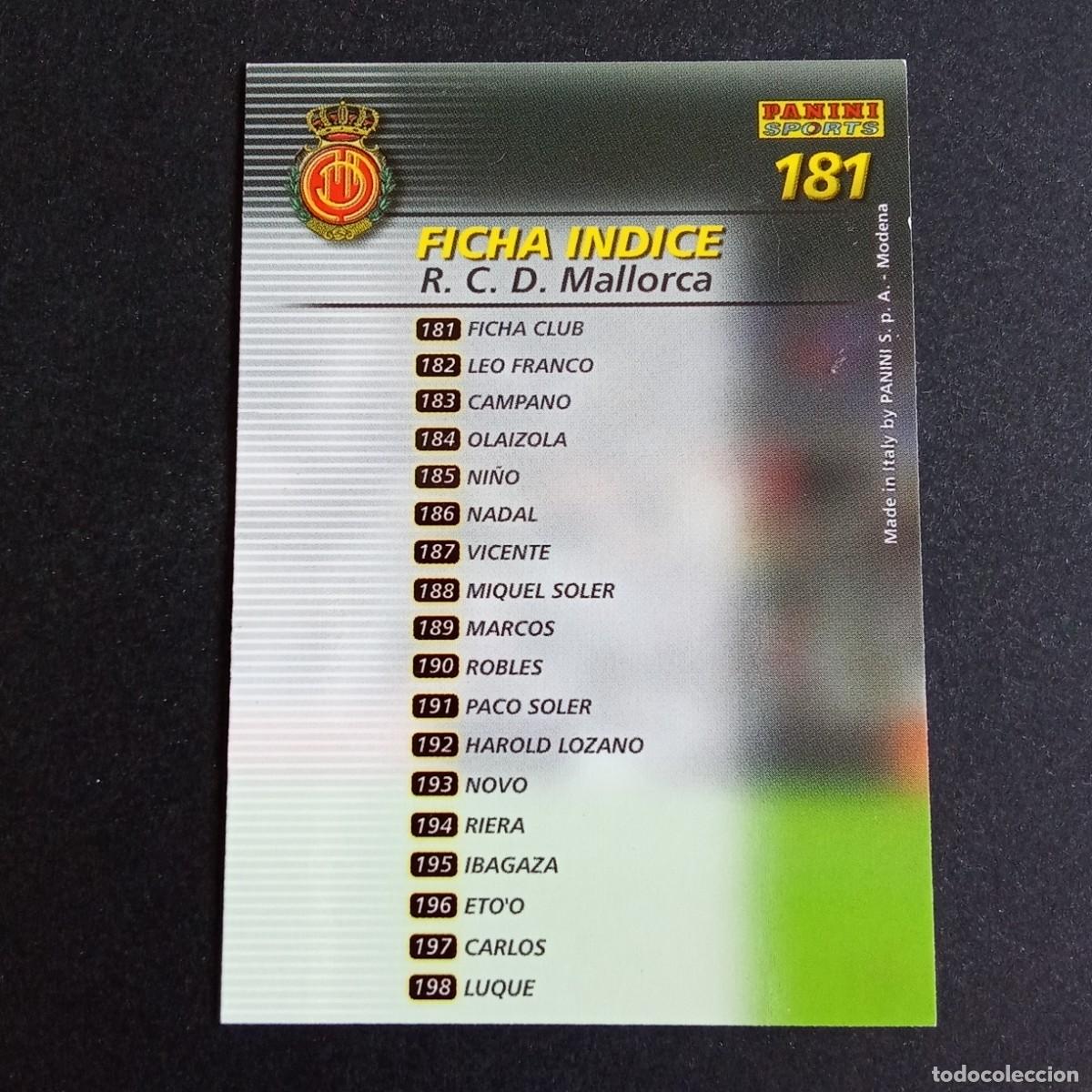 Cromos de f&uacute;tbol: 181 INDICE MALLORCA LIGA 2002 2003 02 03 MEGAFICHAS PANINI