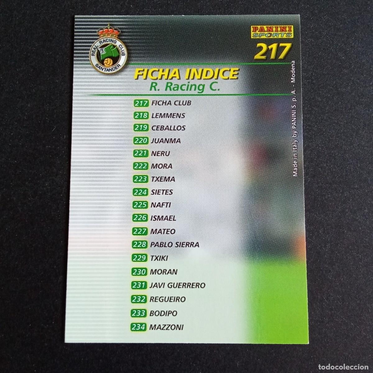 Cromos de f&uacute;tbol: 217 INDICE RACING SANTANDER LIGA 2002 2003 02 03 MEGAFICHAS PANINI