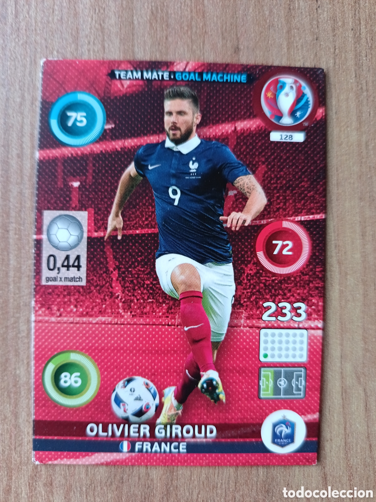 Cromos de f&uacute;tbol: 128 Giroud Panini Adrenalyn XL UEFA Euro 2016 Eurocopa 16