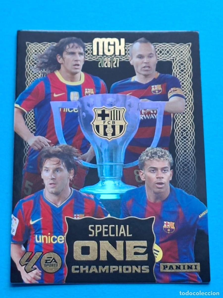 Cromos de f&uacute;tbol: SPECIAL ONE BLACK Campions PUYOL INIESTA MESSI YAMAL (FC Barcelona) - Panini MGK LaLiga 2026-27