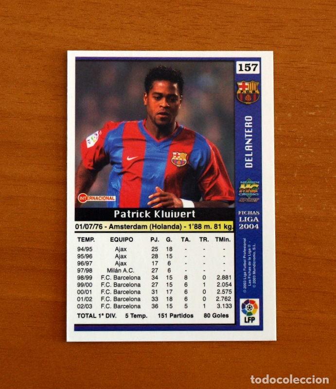 Cromos de f&uacute;tbol: Barcelona -N&ordm; 157 Kluivert -Las Fichas de la Liga Mundicromo 2003-2004-03-04