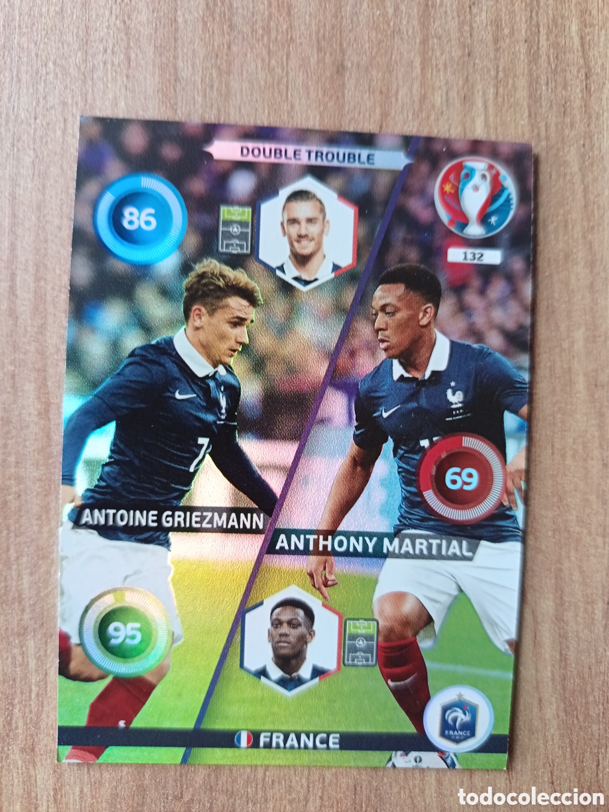 Cromos de f&uacute;tbol: 132 Griezmann /Martial Panini Adrenalyn XL UEFA Euro 2016 Eurocopa 16