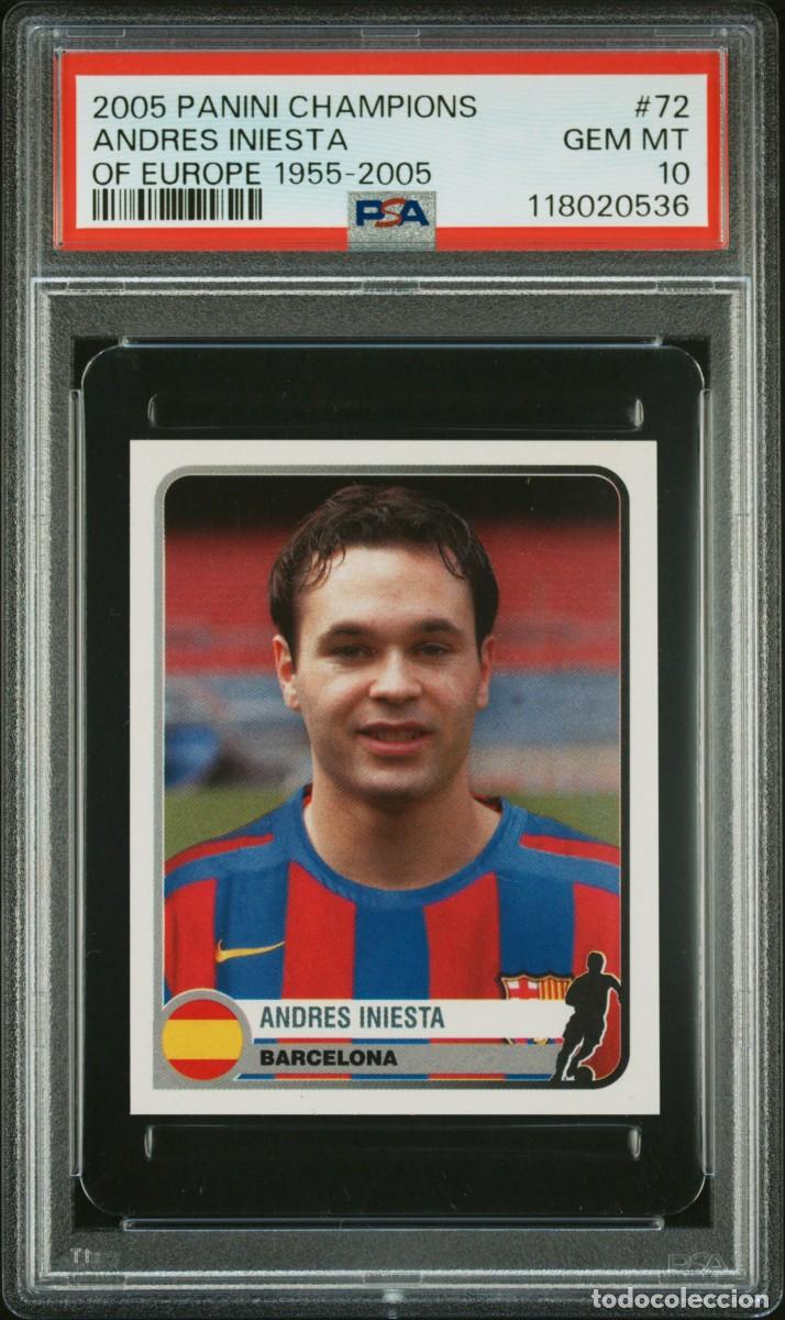 Cromos de f&uacute;tbol: Andres Iniesta #72 FC Barcelona Panini Champions Of Europe 1955 2005 PSA 10